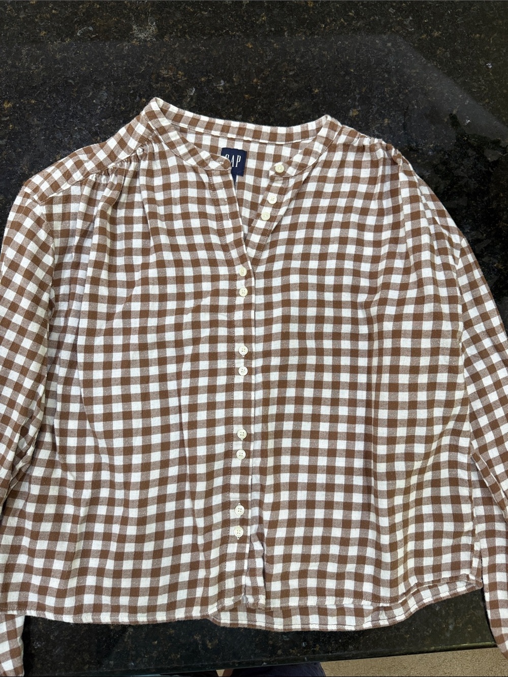 GAP Brown and White Gingham Button-Front Shirt